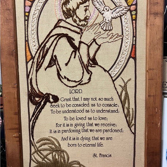 Vtg Framed Embroidered Prayer of St Francis Lord-grand i may not so much seek - Picture 2 of 11